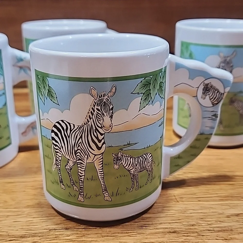 Set Of 4 Zebra Coffee Mugs
